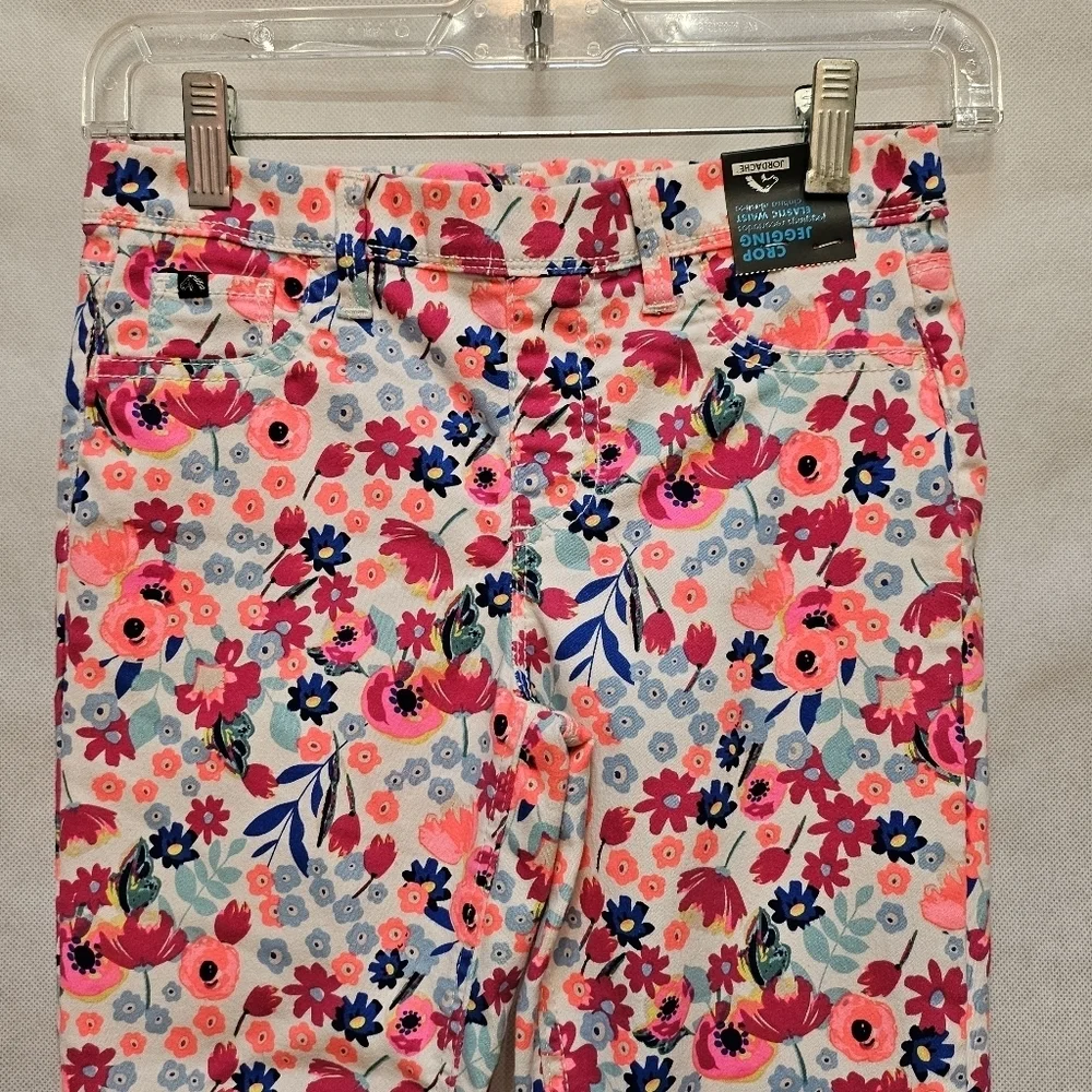 Jordache Crop Floral Jegging Neon 65% Cotton 33% Polyester 2% Spandex Sz L 10/12